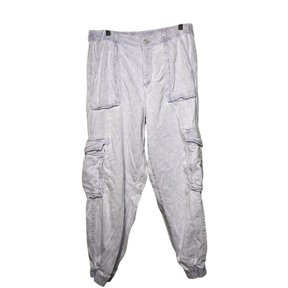 Allsaints Frieda Denim Pants Cargo Women's 12 Washed Purple Grunge Trousers - Picture 2 of 9